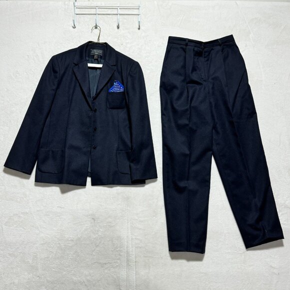 Vintage Versions (Laura) Blazer Dress Suit Pure Virgin Wool Dark Blue Men's 12 - Picture 1 of 16